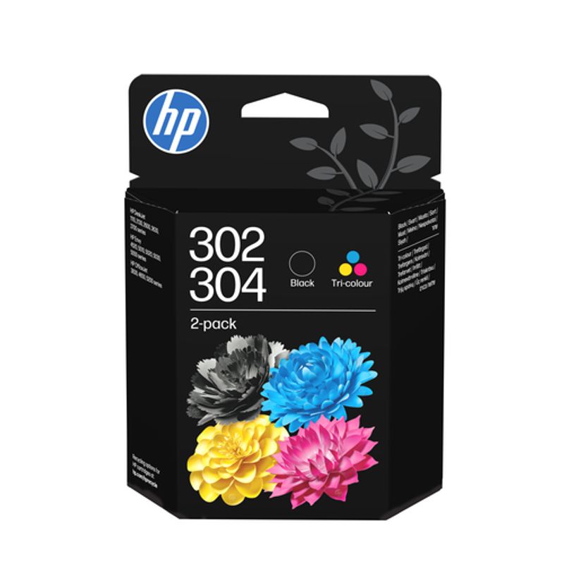 HP 302/304 Tri-color/Black Ink Crtg 2-Pk Sort, Cyan, Magenta, Gul 120 sider Blæk