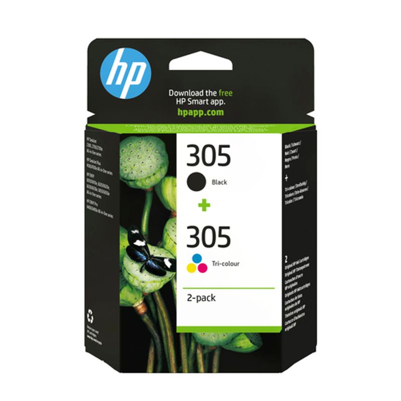 HP 305 2-Pack Tri-color/Black Original Ink Cartrid