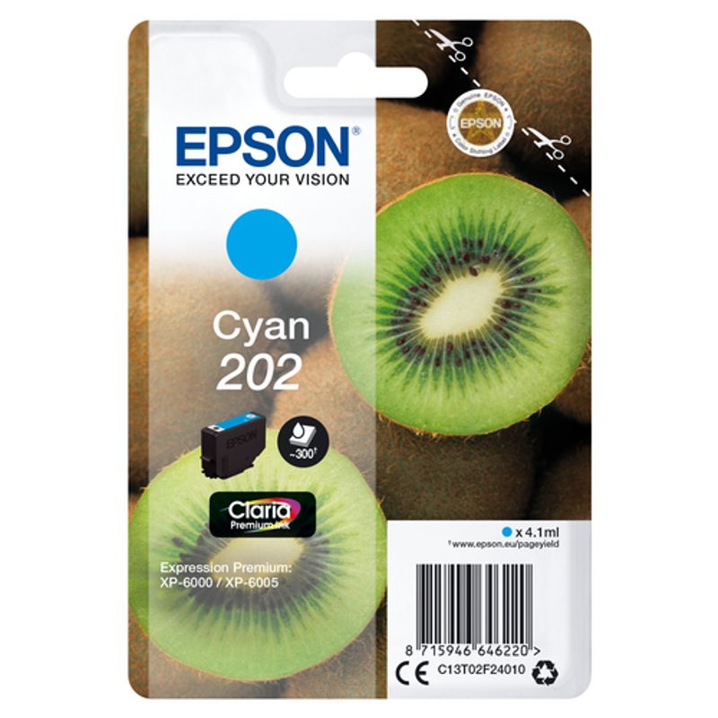Epson 202 Cyan 300 sider Blæk C13T02F24020