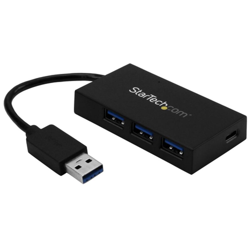 StarTech.com 4 Port USB 3.0 Hub, USB Type-A Hub with 1x USB-C & 3x USB-A (SuperSpeed 5Gbps), USB Bus or Self-Powered, Portable USB 3.1/USB 3.2 Gen 1 BC 1.2 Charging Hub w/ Power Adapter - Windows/macOS/Linux (HB30A3A1CSFS)