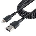 StarTech.com 1m (3ft) USB to Lightning Cable, MFi Certified, Coiled iPhone Charger Cable, Black, Durable and Flexible TPE Jacket Aramid Fiber, Heavy Duty Coil Charging Cable - Rugged USB Lightning Cable Lightning-kabel 1m Sort – billede 1