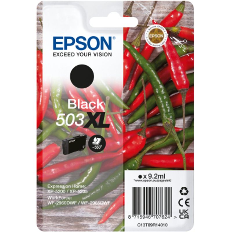 Epson 503XL Sort 550 sider Blæk C13T09R14020