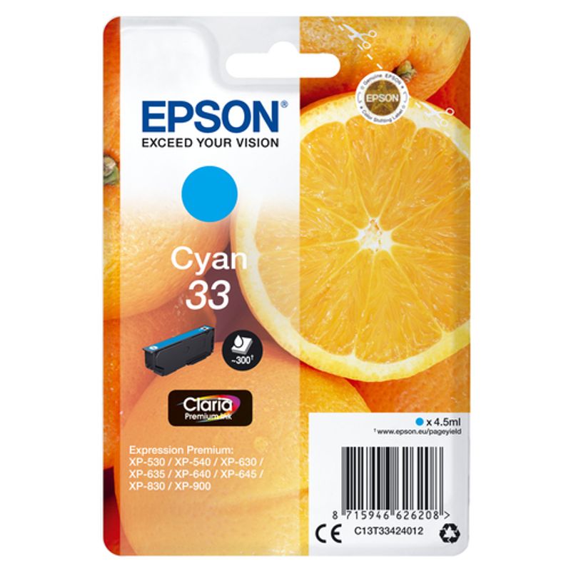Epson 33 Cyan Blæk C13T33424022