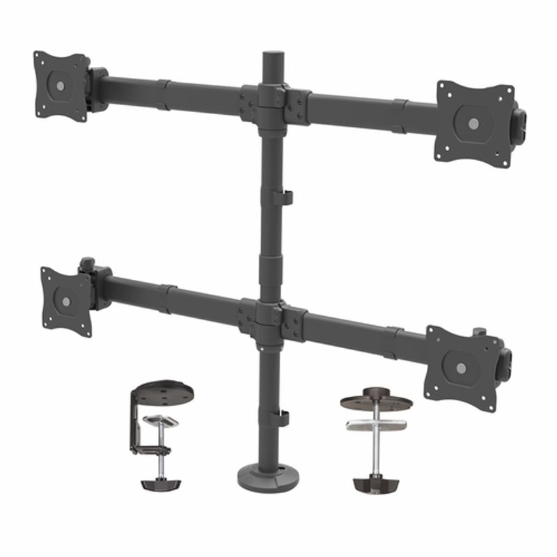 StarTech.com Desk Mount Quad Monitor Arm, Ergonomic VESA 4 Monitor Mount 2x2 up to 27, Articulating & Height Adjustable Pole Mount, Tilt/Swivel/Rotate LCD/LED Screen, Clamp/Grommet - Heavy-duty VESA Mount (ARMQUAD) Monteringssæt 4 skærme 13-27