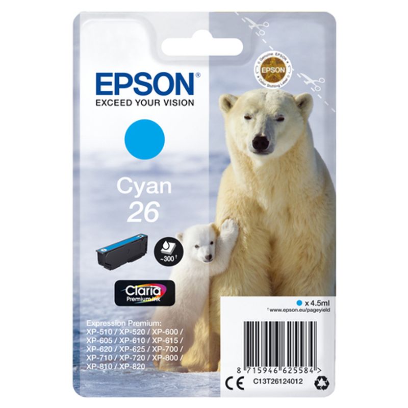 Epson 26 Cyan Blæk C13T26124022