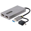 StarTech.com USB to Dual HDMI Adapter, USB A/C to 2x HDMI Monitors (1x 4K 30Hz, 1x 1080p), Integrated USB-A to C Dongle, 4in/11cm Cable, Windows & macOS - USB 3.0 to HDMI Multi-Monitor Display Adapter for Laptop (107B-USB-HDMI) Videoadapter Grå – billede 1