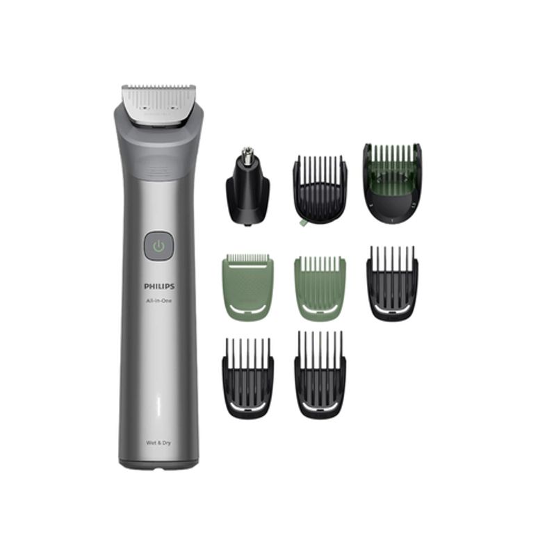 Aparat de tuns barba parul de pe cap si corp 10in1 PHILIPS All-in-One MG5931/15, autonomie 120 min, 11 setari de lungime 0,5-16 mm, 2 capate trimmer specializate (detalii, nas), piepteni pt fata, cap, corp, 100% rezistent la apa, husa