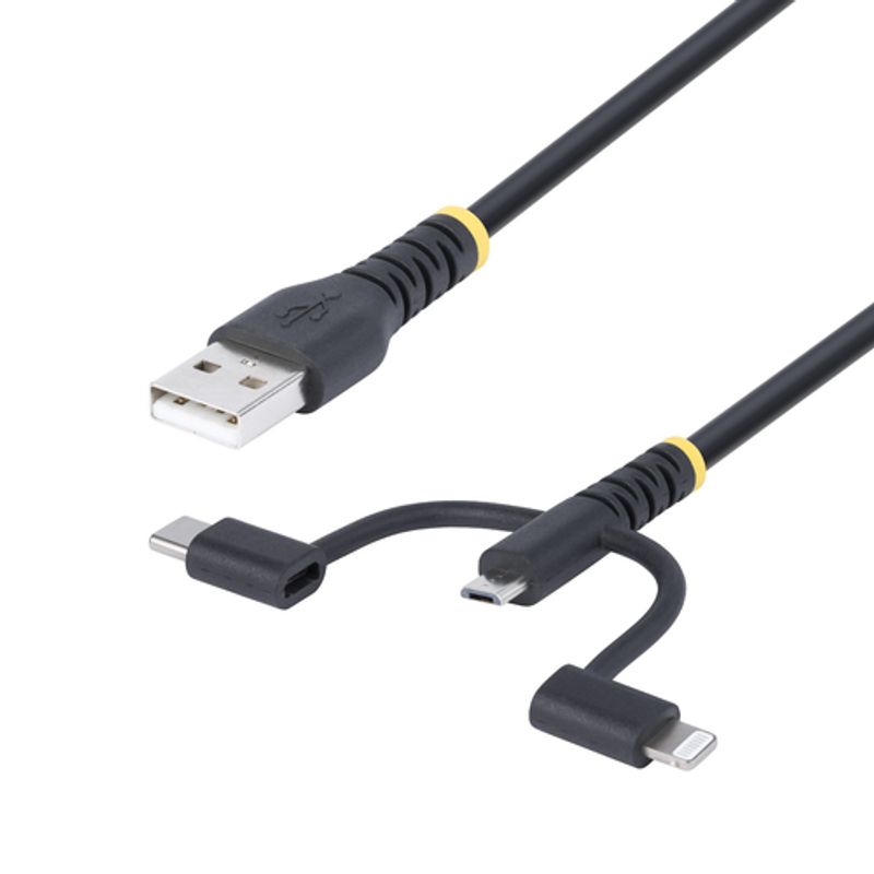 StarTech.com 3.3ft USB Multi Charging Cable, Lightning/Micro-USB/Type-C USB-kabelkit 1m Sort