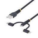 StarTech.com 3.3ft USB Multi Charging Cable, Lightning/Micro-USB/Type-C USB-kabelkit 1m Sort – billede 1