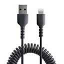 StarTech.com 1m (3ft) USB to Lightning Cable, MFi Certified, Coiled iPhone Charger Cable, Black, Durable and Flexible TPE Jacket Aramid Fiber, Heavy Duty Coil Charging Cable - Rugged USB Lightning Cable Lightning-kabel 1m Sort – billede 3