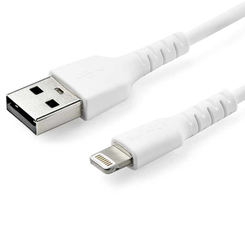StarTech.com 3 ft(1m) Durable White USB-A to Lightning Cable, Heavy Duty Rugged Aramid Fiber USB Type A to Lightning Charger/Sync Power Cord, Apple MFi Certified iPad/iPhone 12 Pro Max - iPhone 7/8/11/11 Pro Lightning-kabel 1m Hvid