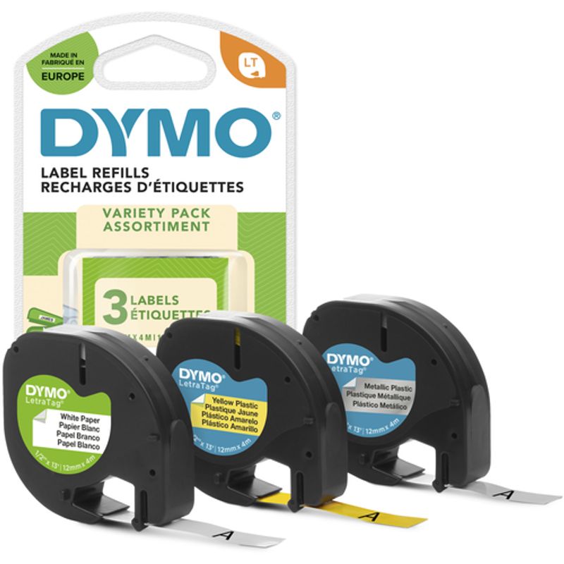 DYMO LetraTAG Starter Pack Etikette tape sæt (1,2 cm x 4 m) 3rulle(r)