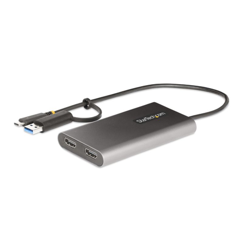 StarTech.com USB-C to Dual-HDMI Adapter, USB-C or A to 2x HDMI, 4K 60Hz, 100W PD Pass-Through, 1ft (30cm) Built-in Cable, External Video Graphics Adapter - USB to HDMI Multi-Monitor Converter for Laptop (109B-USBC-HDMI) Videoadapter 30cm Grå
