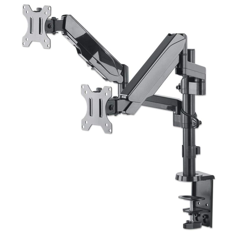 Manhattan TV & Monitor Mount, Desk, Full Motion (Gas Spring), 2 screens, Screen Sizes 10-27, Black, Clamp or Grommet Assembly, Dual Screen, VESA 75x75 to 100x100mm, Max 8kg (each), Lifetime Warranty Monteringssæt 2 LCD displays 17-32