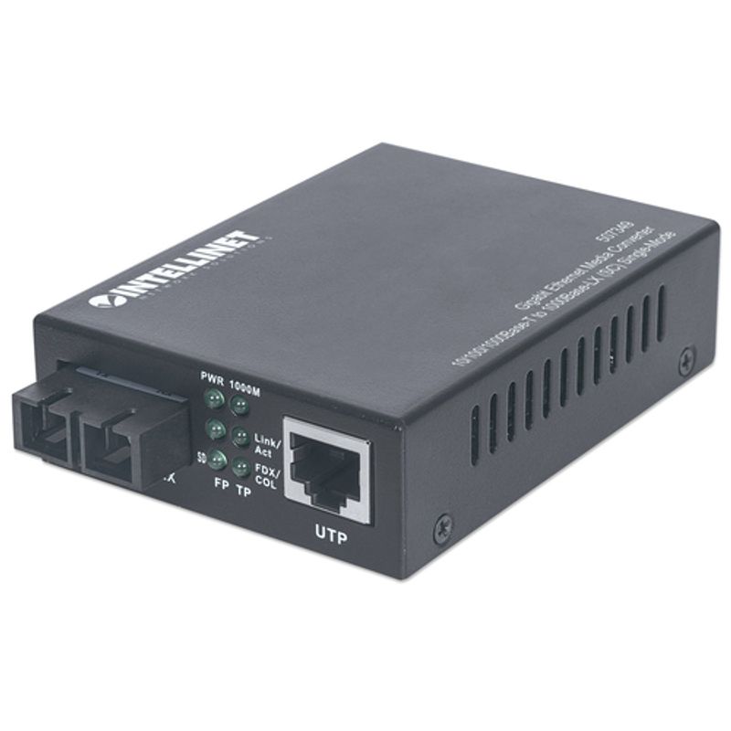 Intellinet Single Mode Media Converter, Base-T to 1000Base-Lx (SC) Single-Mode, 20km (Euro 2-pin plug) Fibermedieomformer Ethernet Fast Ethernet Gigabit Ethernet