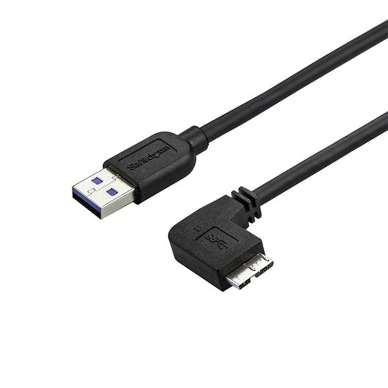 StarTech.com 0.5m 20in Slim Micro USB 3.0 Cable M/M - Right-Angle Micro-USB - USB 3.0 A to Micro B - Angled Micro USB 3.1 Gen 1 5Gbps (USB3AU50CMRS) USB-kabel 50cm Sort