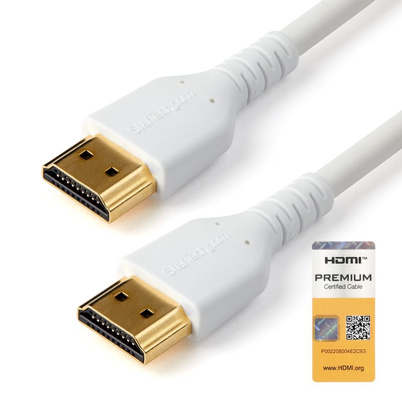 StarTech.com 2m Premium Certified HDMI 2.0 Cable with Ethernet, Durable High Speed UHD 4K 60Hz HDR 10, 6ft Rugged M/M HDMI Cord with Aramid Fiber, TPE, Ultra HD Monitors, TVs & Displays - Heavy duty HDMI cable HDMI-kabel med Ethernet 2m Hvid