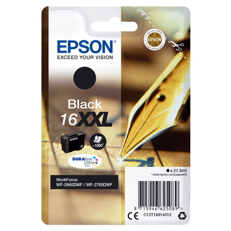 Epson 16XXL Sort 1000 sider Blæk C13T16814012