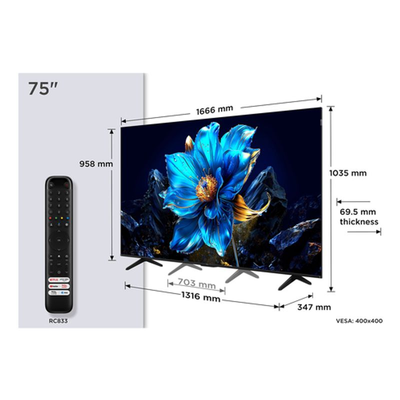 TCL 75P7K 75 4K UHD (2160p) Børstet metal