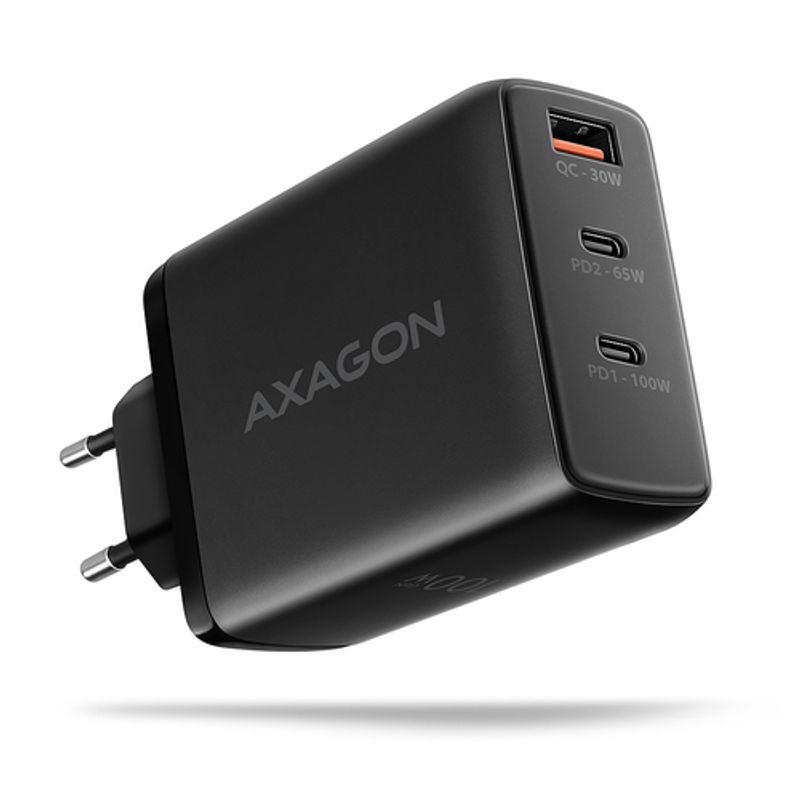 Axagon ACU-DPQ100 1xUSB + 2xUSB-C 100W Sort