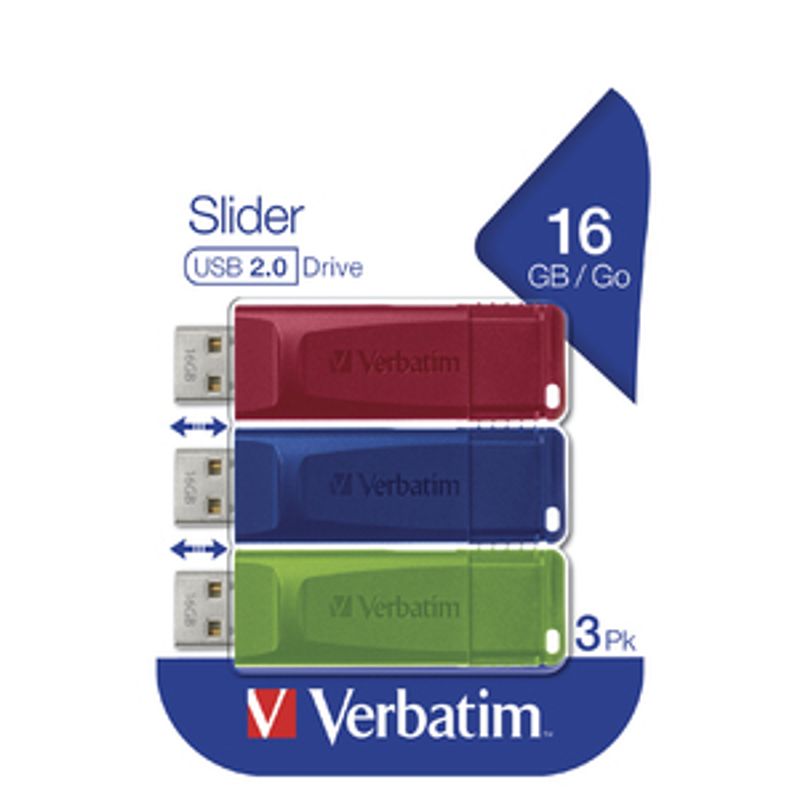 Verbatim Slider 16GB USB 2.0 Blå Grøn Rød