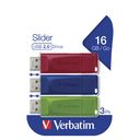 Verbatim Slider 16GB USB 2.0 Blå Grøn Rød – billede 1