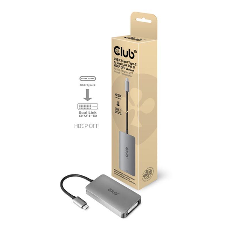 Club 3D CAC-1510-A USB-C til DVI-D aktiv videoadapter Grå