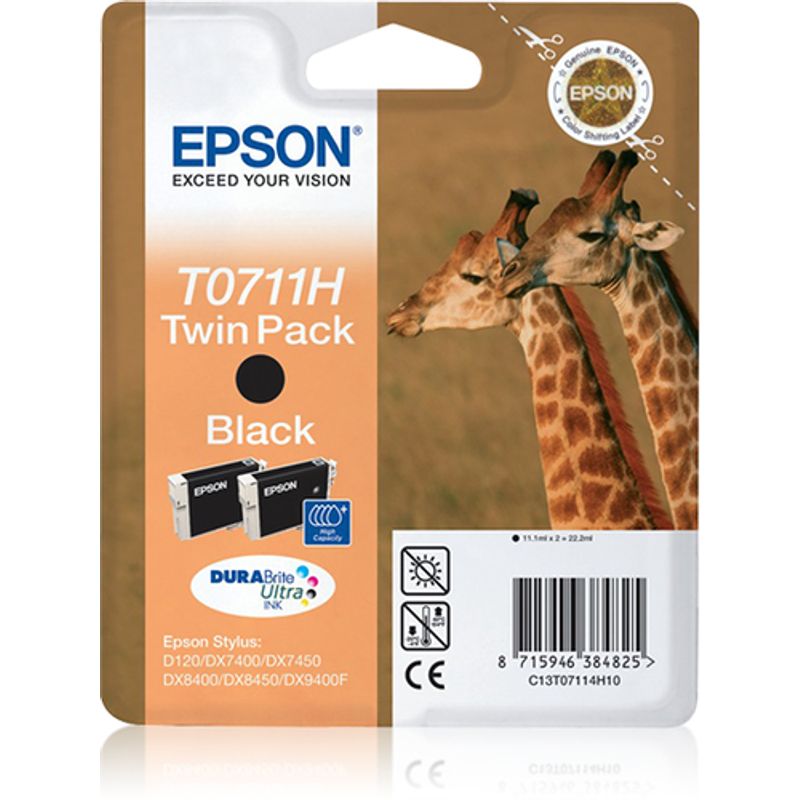 Epson T0711 Twin Pack Sort Blæk C13T07114H10