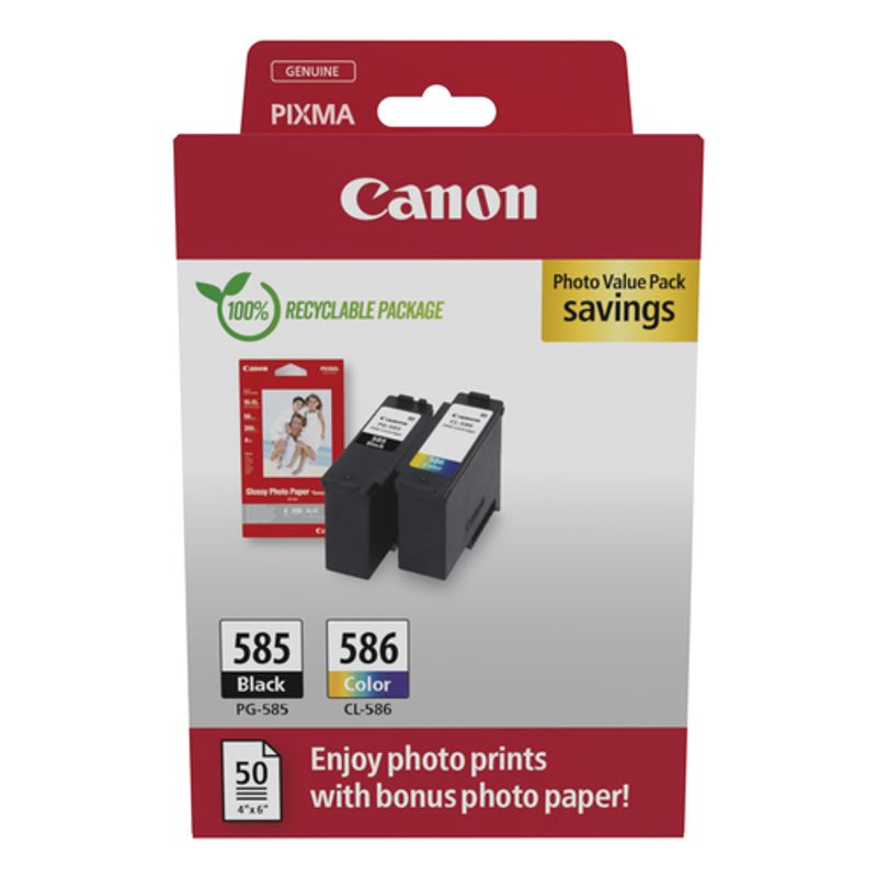 Canon PG 585/CL-586 Photo Value Pack Sort Farve (cyan, magenta, gul) Blækpatron/papirsæt