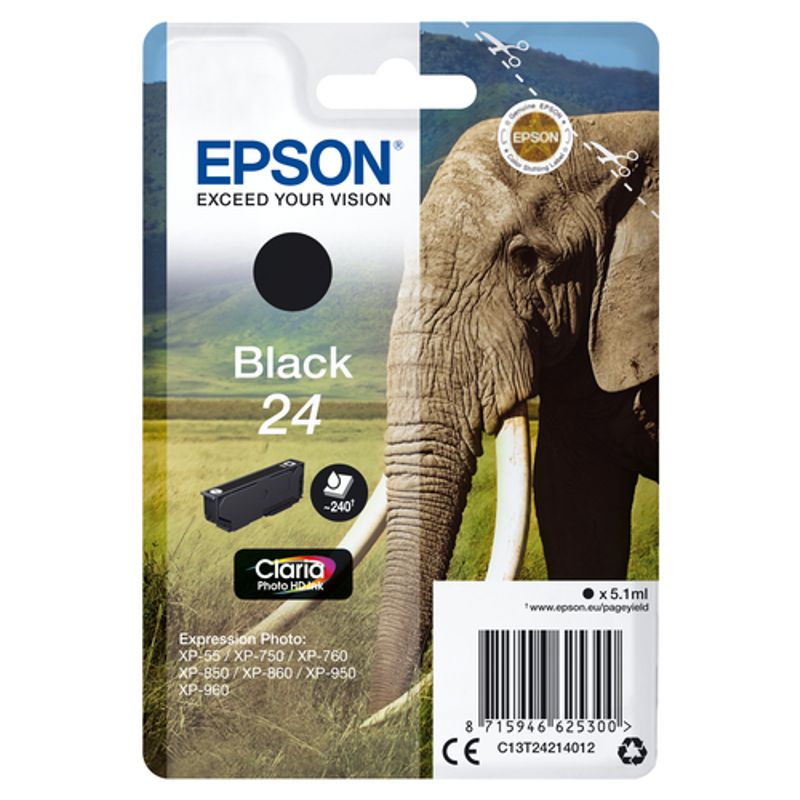 Epson 24 Sort Blæk C13T24214022