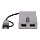 StarTech.com USB to Dual HDMI Adapter, USB A/C to 2x HDMI Monitors (1x 4K 30Hz, 1x 1080p), Integrated USB-A to C Dongle, 4in/11cm Cable, Windows & macOS - USB 3.0 to HDMI Multi-Monitor Display Adapter for Laptop (107B-USB-HDMI) Videoadapter Grå – billede 3