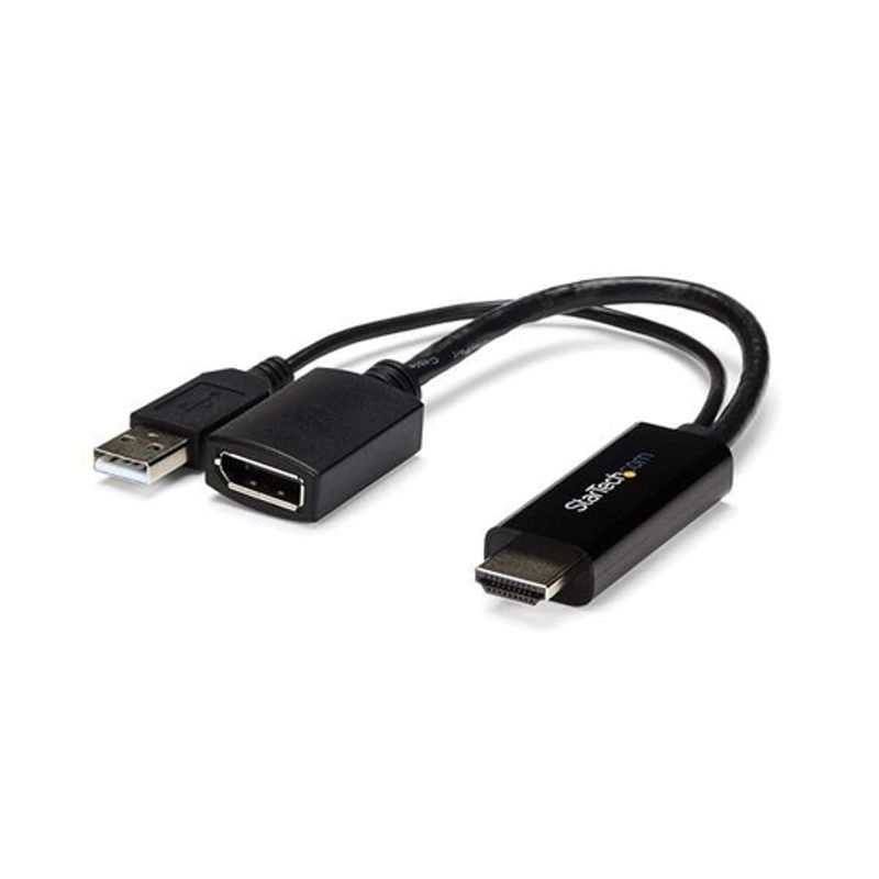 StarTech.com 4K 30Hz HDMI to DisplayPort Video Adapter w/ USB Power - 6 in - HDMI 1.4 (Male) to DP 1.2 (Female) Active Monitor Converter (HD2DP) Videoadapterkabel 25.5cm Sort