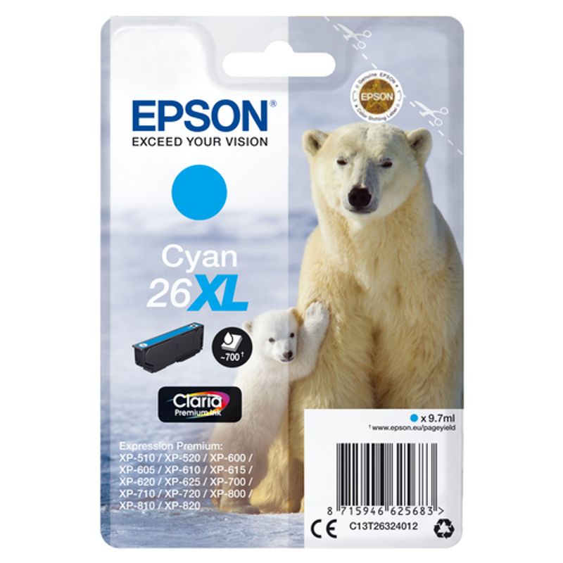 Epson 26XL Cyan 700 sider Blæk C13T26324012