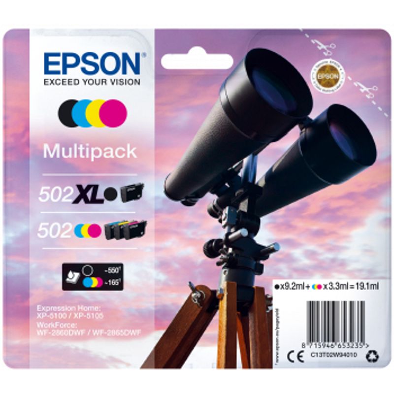 Epson 502/502XL Multipack Sort Gul Cyan Magenta