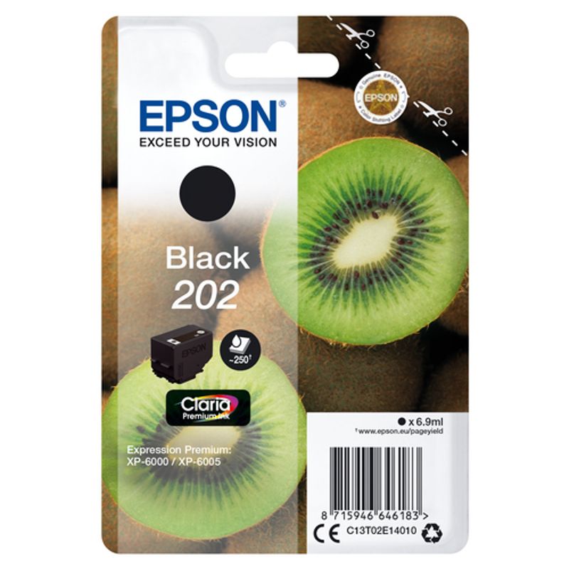 Epson 202 Sort 250 sider Blæk C13T02E14020