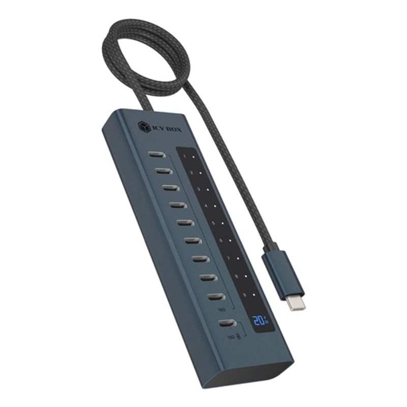 ICY BOX Hub USB-C, 10-Port,PD20W 9xUSB-C/1xUSB-C + 1xPD 20W, blue