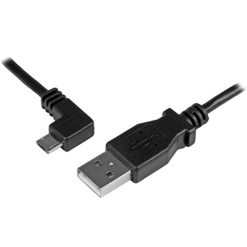 StarTech.com 1m 3 ft Micro-USB Charge-and-Sync Cable - Left-Angle Micro-USB - M/M - USB to Micro USB Charging Cable - 30/24 AWG (USBAUB1MLA) USB-kabel 1m Sort
