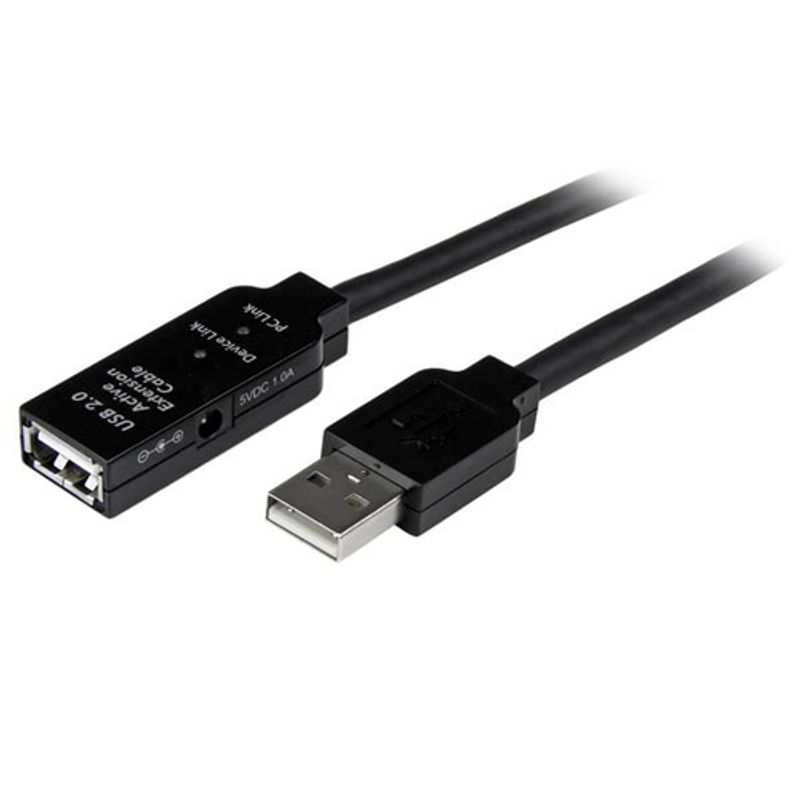 StarTech.com 20m USB 2.0 Active Extension Cable - M/F - USB extension cable - USB (M) to USB (F) - USB 2.0 - 66 ft - active - black - USB2AAEXT20M USB forlængerkabel 20m Sort