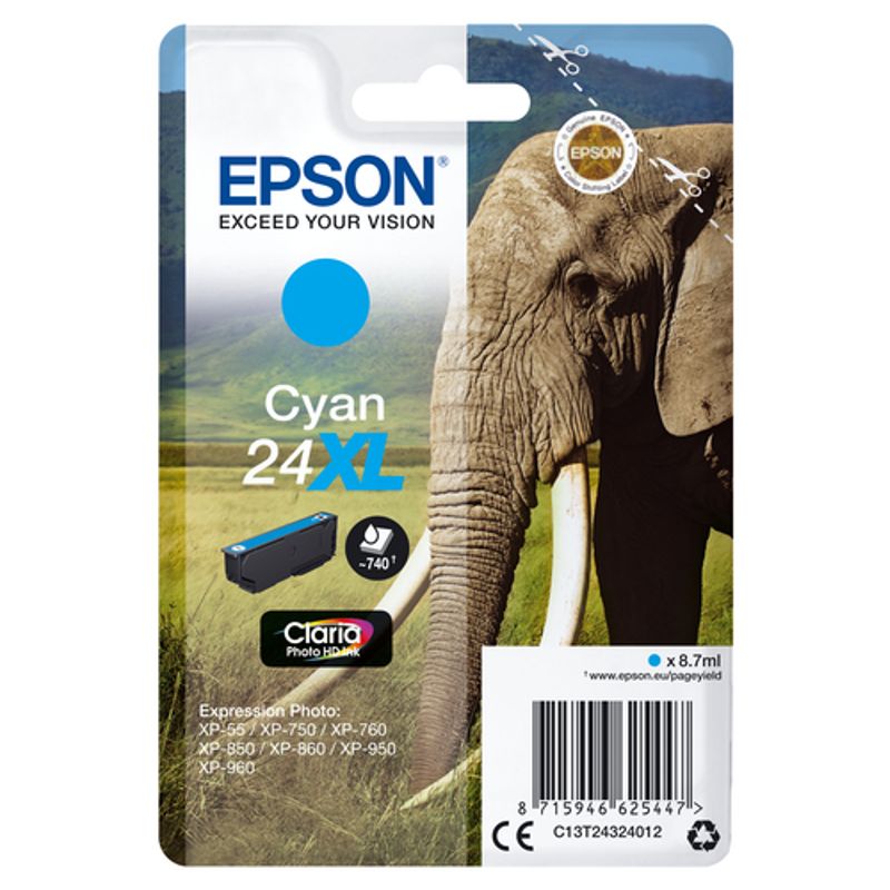 Epson 24XL Cyan Blæk C13T24324022