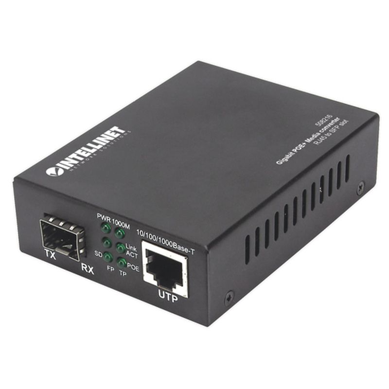 Intellinet Media Converter, 1 x 1000Base-T RJ45 Port to 1 x SFP Port, Injector (Euro 2-pin plug) Medieomsætter